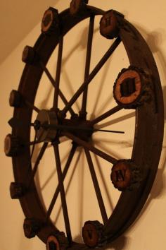 Vintage Wagon Wheel Wall Clock Walnut wood Antique by RayMels, $185.00