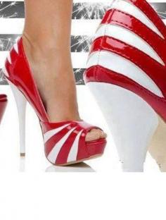 Elegant Red and White Contrast Color Platform Peep-Toe Stiletto Heel , from Iryna