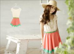 9733 # 2012 summer clothes new Korean version spell color waist dress (with belt)