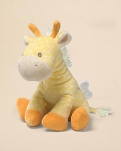 Lolly Giraffe brightens any nursery, and is the perfect newborn gift. With a long neck, a mane of cream-colored yarn and a soft yellow body with white polka dots, Lolly is very fashionable. And. more importantly. just turn the key, and Lolly plays the Hush Little Baby lullabye as her head moves.