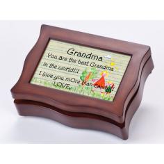 This music box can hold a personal photo. This music box has a recordable player inside that can hold up to a 60 second message, song or both. Features: -Digital collection. -Wood Grain finish. -Silver feet. -Velvet lining with Jewelry insert. -Photo f.