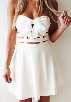 Strapless Bowknot Dress - White