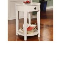 White Wood Round Chair Side Accent Table by Poundex