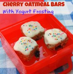 For Back to School lunchboxes: Cherry Oatmeal Bars with Yogurt Frosting | TeaspoonOfSpice.com