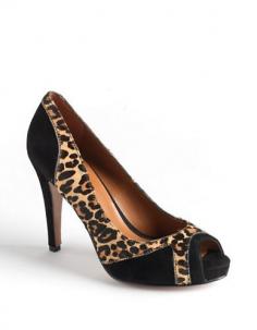 Nine West Passageway Fur-Trimmed Suede Peep-Toe Pumps BEIGE