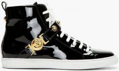 Versace Black Patent Leather High-Top Sneaker $810.00 #shoes - CLICK HERE for more: www.needcuteshoes...