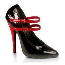 6 inch Mary Jane Pump W/ Contrast Heel Black-Red Patent