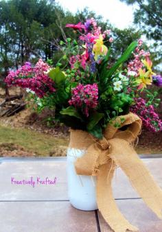 Spring Summer Wild Flowers Country Mason Jar Floral Arrangement Centerpiece ~ Quart of Flowers by KreativelyKrafted