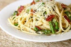 Fettuccine with Peas, Asparagus and Pancetta | Annie's Eats