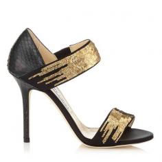 #Jimmy Choo TALLOW  Black Elaphe with Degrade Sequins on Black Satin #Evening Sandals