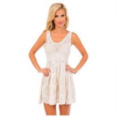 This unique perforated solid sleeveless A-line dress features a ribbed waist and scoop v-neckline. Perfect for summer and back to school, wear it with flats or sandals, a cute chic choice to make an entrance.