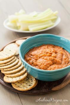 Roasted Red Pepper Cannellini Bean Dip with basil, balsamic vinegar, and garlic. Just 5 minutes to prepare in the food processor! Adapted from Cooking Light. #glutenfree #sugarfree #vegan