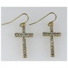 This is an awesome pair of 1 inch tall Cross earrings plated with brushed gold finish Each Cross has beautiful CZ stones inlaid throughout. Comes in a beautiful satin lined gift box with a satin ribbon and bow, no wrapping required.
