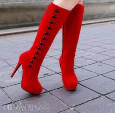 Sexy Platform Knee High Red Boots with Buttons