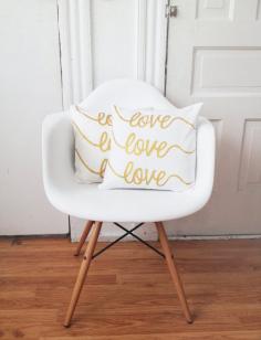 Gold Painted Love Love Love Pillow Cover by hellosleepywhale, $25.00