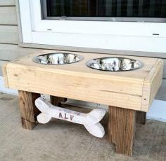 Reclaimed rustic pallet furniture dog bowl stand pet by Kustomwood, $59.99