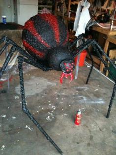 Ok folks. Spider done and heres a few update pics. Easily the largest Halloween prop I own! To give yall a sense of scale, thats a can of Great Stuff underneath the spider.