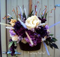 Fall Autumn ELEGANT Purple & Cream Plum White Wall pocket door decor wreath by KreativelyKrafted