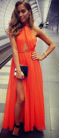 Everyday New Fashion: Awesome Orange Modern Maxi Dress