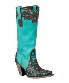 Turquoise & Chocolate Floral Jade Cowboy Boot