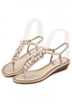 Women's round toe jewel pearl flats sandals-thongs