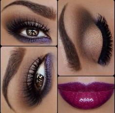 Perfect for brown skin! Purple and golden smokey hues eye makeup