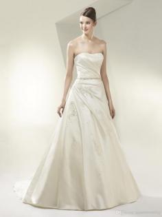 2014 Custom made Beauty Fashion A Line Strapless Open Back Appliques Beaded Sashes Chapel Train Taffeta Bridal Wedding dresses