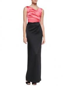 Talbot Runhof Colly Sleeveless Ruched Two-Tone Gown