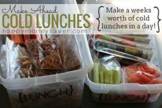 Cold Lunches for the Week all made in one day! In the morning, just grab food you prepped earlier in the week from the "Lunch Container" and...