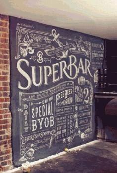 Chalkboard. @O.B. Wellness Bailey you should totally do something like this in your basement bar someday!!!