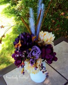Elegant Rustic Mason Jar Flower Centerpiece Table Arrangement by KreativelyKrafted Fall Autumn Wedding Flowers Plum Purple & Cream