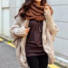 comfy & warm oversized knitwear, infinity scarf, baggy clothes, fall fashion, women, women clothes, clothes, brown, comfy clothes