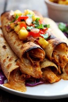 Slow Cooker Hawaiian BBQ Chicken Taquitos