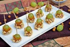 "Baby" caramel apples. Just dip grapes in caramel and your favorite toppings.