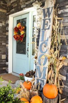 Front Porch Welcome Sign, could decorate for all holidays around it, not just fall.