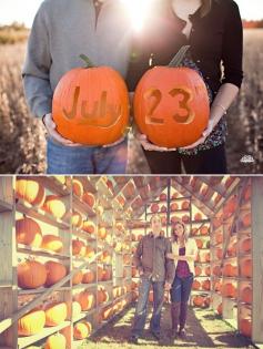 This is perfect! Take the pictures a year or so before so that you can still have fall pictures in your invites. fall wedding save the date :)