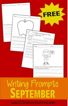 FREE September Writing Prompts (Kindergarten - 4th grade) #homeschooling #kindergartenworksheets, worksheetsforkids