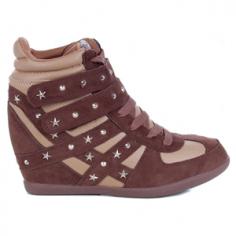 Women's studded, high top, velcro strap, sneaker wedge, trainer shoe. This seasons must have style. Brand new with tags!