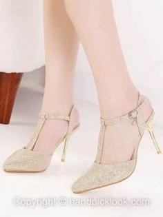 Gold Leatherette Women's Sandals Stiletto Heel With Buckle Shoes -$29.29