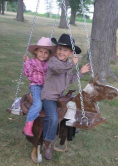 Outdoor Horse And Saddle Swing, what a great way to reuse and old worn out saddle and the kids just love it!!