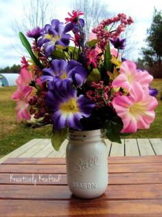 Spring Summer Wild Flowers ~ Country Mason Jar Floral Arrangement Centerpiece ~ Pint of Flowers by KreativelyKrafted