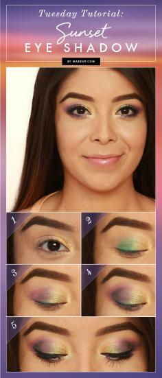 If you're looking to play around with your eye makeup palette and experiment with different colors, try out this colorful look! This sunset eye shadow tutorial is easy and really plays up your eyes! See the tutorial and how to do it yourself!