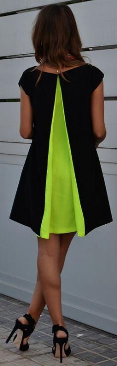 Renata Giglio Black Neon Green Pleat Back Little Dress by Be Iconic