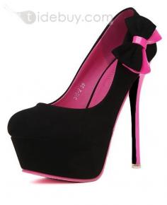 Grogeous Black Velvet Red Bowknot Stiletto Heel Popular Ladies Shoes : Tidebuy.com