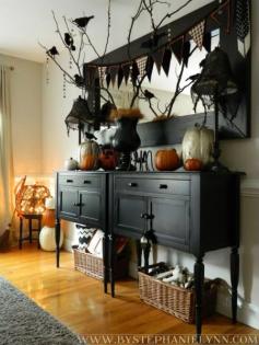 Under The Table and Dreaming: Halloween Dining Room Buffet - Console Decor {my faux 'mantle' decorations}