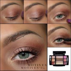 Motives by Loren Ridinger - So simple and beautiful by Theamazingworldofj using Motives Compact Beauty Palette!  Get the look: 1. Apply the Motives Eye Base all over the lid 2. Use the brown shade from the palette as transition shade, on the outer v & along the lower lash line & blend it out 3. Use the greyish mauve shimmer on the rest of the lid & highlight the inner corner with a bit of the gold 4. Apply mascara & you're done!.