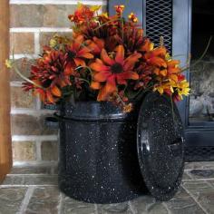 great idea--fall florals in a canning pot...