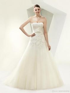 Beautiful Brides Fashion A Line Strapless Open Back Lace Beaded Sashes Court Train Organza wedding Dressses