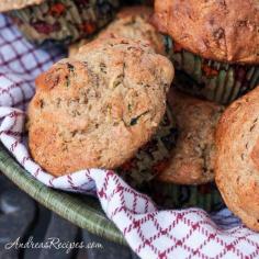 Whole Wheat Zucchini Muffins with Greek Yogurt. Hearty and filling to keep you going throughout the morning, and great for back to school breakfast. I always make a double batch.