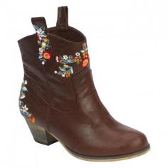 You will feel like you have been transported back to the Wild West when you put on the GC Shoes - Heidi in Brown. This western style cowboy bootie features flowered embellishment for that added feminine flair.